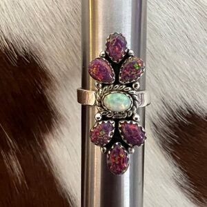 ❤️ Balloon Opal Cluster Navajo  Southwestern Artisan Ring Size Adjustable 6 to 8